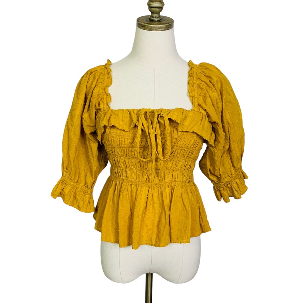 Smocked Peasant Cropped Blouse LARGE 3497